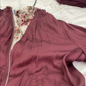Burgundy silk floral cream and multicolored reversible Zip-Up Jacket!!!